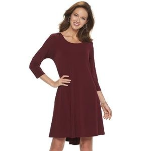 Nina Leonard Cranberry High-Low Trapeze Dress